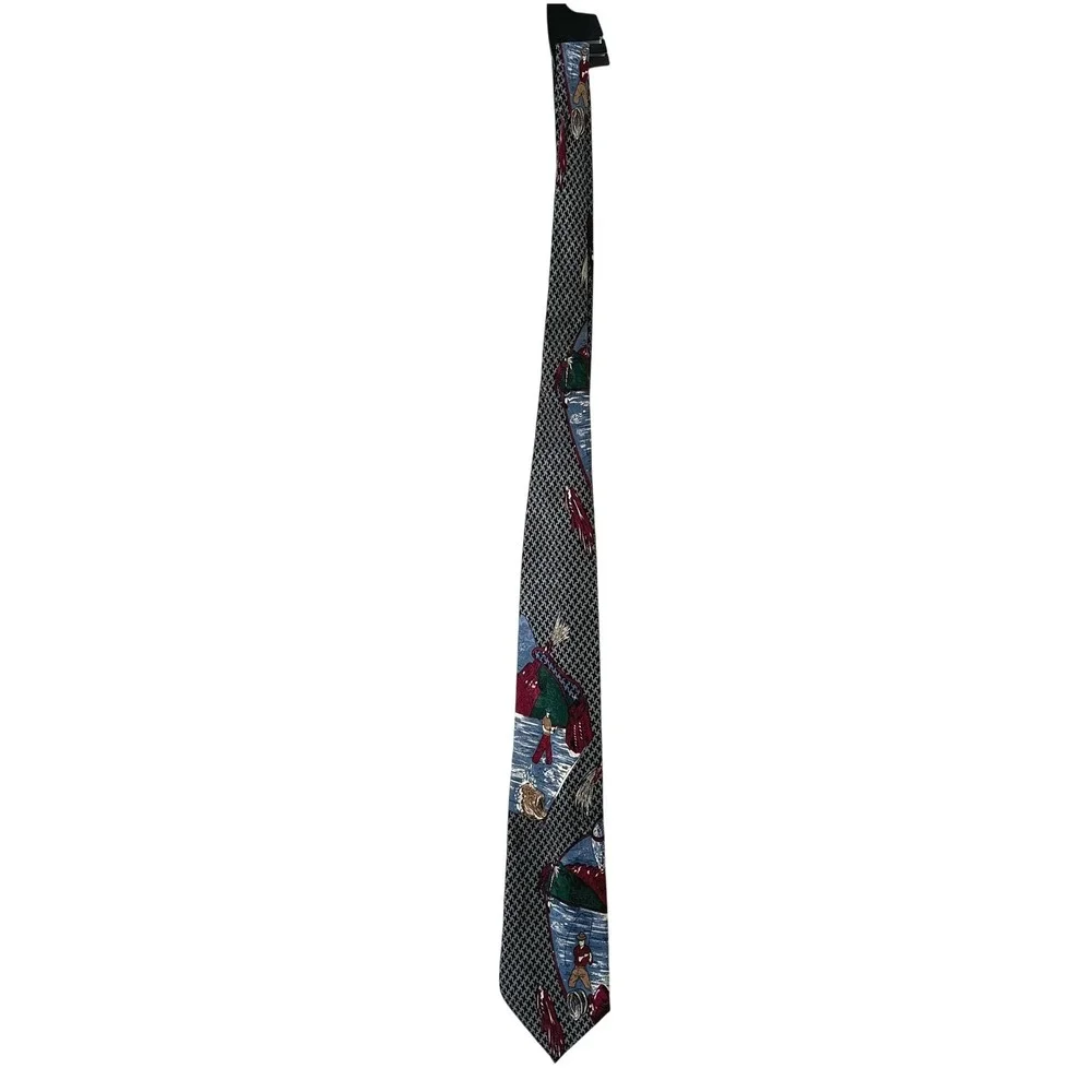 VTG MomentoUno Fly Fishing Tie Silk Houndstooth Wide 3.5 Angler Novelty 90s 3.5